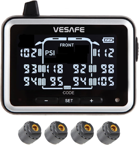 VESAFE TPMS, Wireless Tire Pressure Monitoring System for RV, Trailer, Coach, Motor Home, Fifth Wheel, Including 4 Anti-Theft sensors.