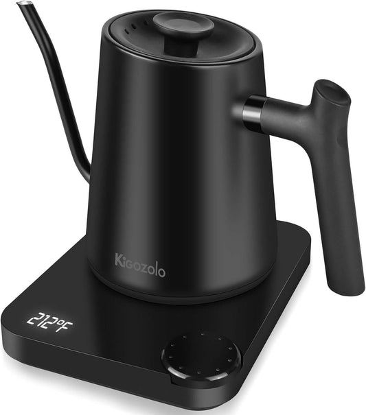 KIGOZOLO Gooseneck Electric Pour-Over KettleTemperature Variable Electric Kettle for 30oz Pour Over Coffee Kettle with Ultra Fast,100% Stainless, Auto Shutoff Boil-Dry Protection