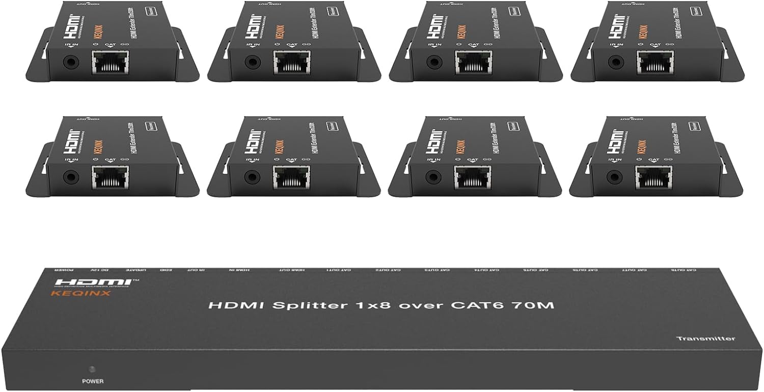 KEQINX 4K 1x8 HDMI Extender Splitter 70m/230ft HDMI Over Ethernet Spli –  Ciibo Ivy