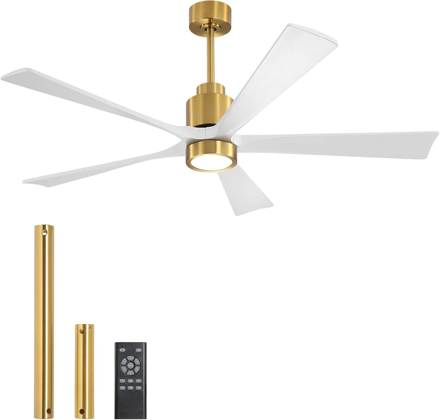 Solid Wood Ceiling Fans DC Motor with Light and Remote Control, 60 Inch Natural Wood Ceiling Fan 5 blades Waterproof, 6-Speed Reversible Indoor