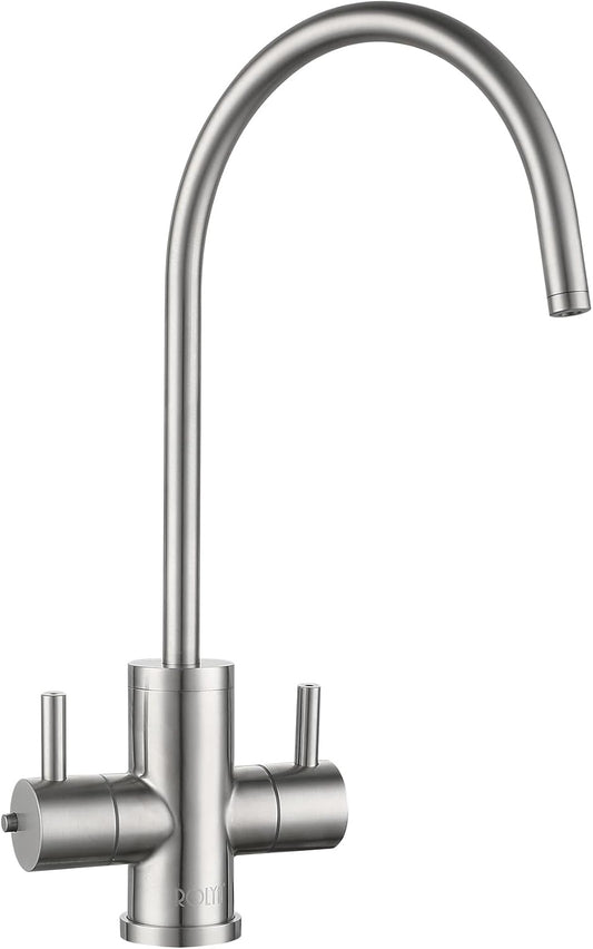 ROLYA Solid 304 Stainless Steel 2 Way Instant Hot and Cold Water Dispenser Boiling Water Faucet Only Brushed Nickel