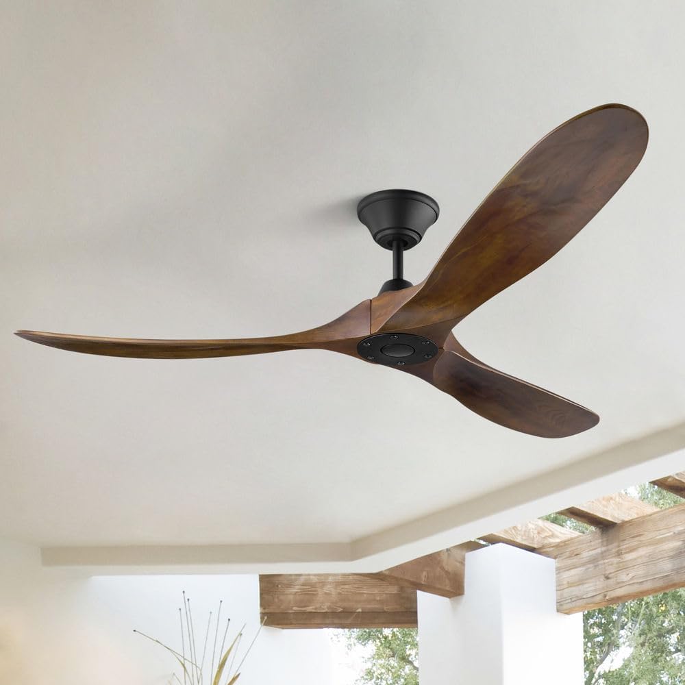 Ceiling Fan No Light, Solid Wood 52 Inch Outdoor Ceiling Fan with Remote and 3 Blades,6 Speed Quiet DC Motor, Indoor Ceiling Fan