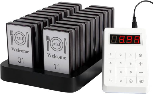 AGJ Restaurant Pager System 20 Buzzers Beepers Customer Wireless Pager System for Restaurant Food Court Food Truck Church Nursery Clinic Coffee Shop
