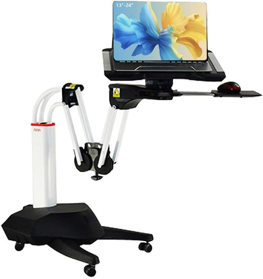 NBGYS Ergonomic Laptop Desk for Bed Height Adjustable, Pneumatic, Rolling Stand, Sit to Stand Computer Cart, Workstati