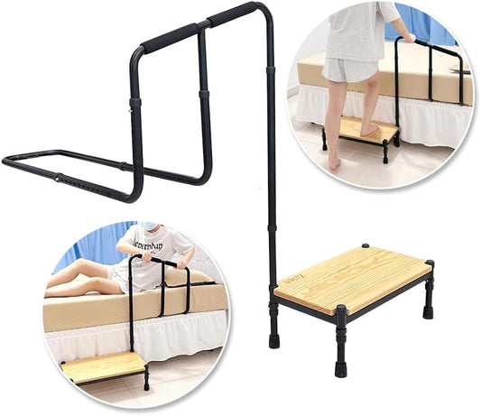 Zelen Medical Step Stool Bed Rails for Elderly Bed Steps for High Beds Adults Bedside Step Stool with Handle Bed Stools Assist Bar for Seniors Bed Safety Rail with Stepping Stool for Fall Prevention