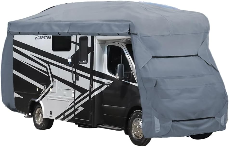 Class C RV Camper Cover 5 Layers with Reinforced Windproof Side-Straps Anti-UV Water-resistance Heavy Duty