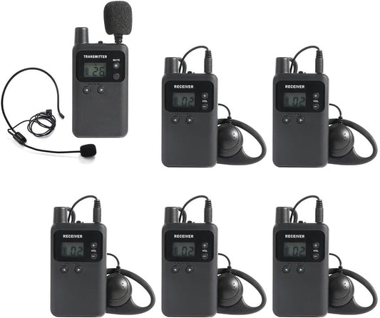 Wireless Tour Guide System Rechargeable 1 Transmitter 5 Receivers Assisted Listening Simultaneous Interpretation Translation System for Training