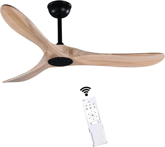 52" Wood Ceiling Fan with Remote Control, 3 blade Ceiling Fan without Lights for Indoor/Outdoor - Modern Design, Powerful Airflow, Silent Operation