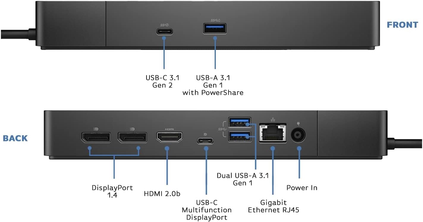 Docking Station with 180W Power Adapter and 130W Power Delivery - USB Type-C HDMI, Dual Display Port