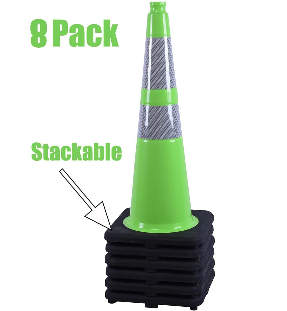 8Pack 28" inch Traffic Cones Green Safety Cones with 6 inch Reflective Collar for Construction Driveway Road Parking Use(8 PCS)