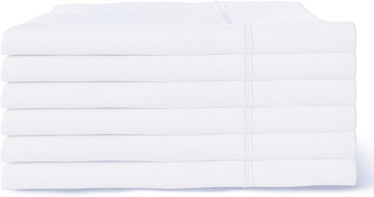 Queen Pillowcases, 6 Pack Bulk, White Pillowcase Set, 100% Cotton, for Hotel, Spas, Salons, Hospital, Soft & Silky, Sateen, 20x30 inches Standard