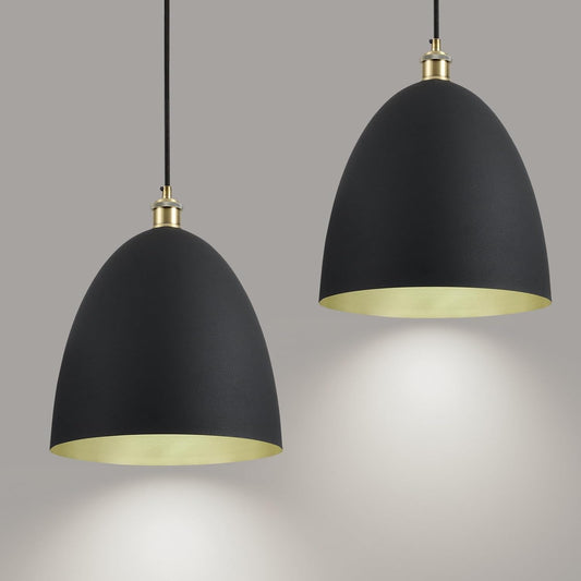 2 Pack 11.8" Diameter Modern Minimalist Black and Gold Pendant Lights - Suitable for a Variety of Styles and Scenes