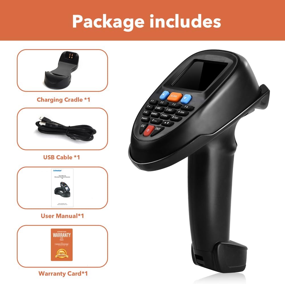 Inventory Scanner Wireless 2D Barcode Scanner Portable Barcode Reader 1D 2D PDF Data Collector Handheld Barcode Scanner with 2.2 inch LCD Screen