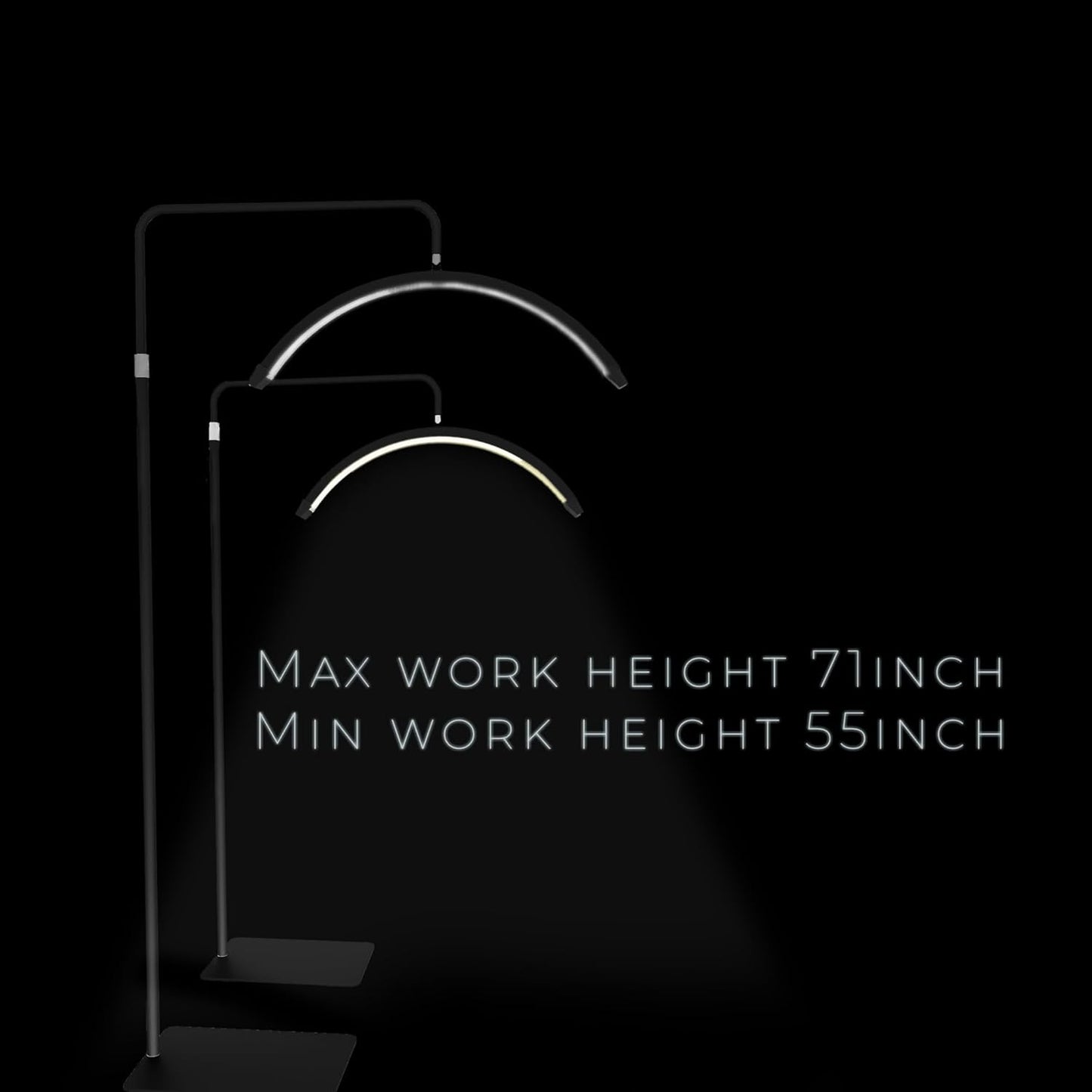 Half Moon LED Floor Lamp for Beauty and Content Creation: Ideal for Lash Extension, Skincare, Eyebrows, Tattoo, Filming Black