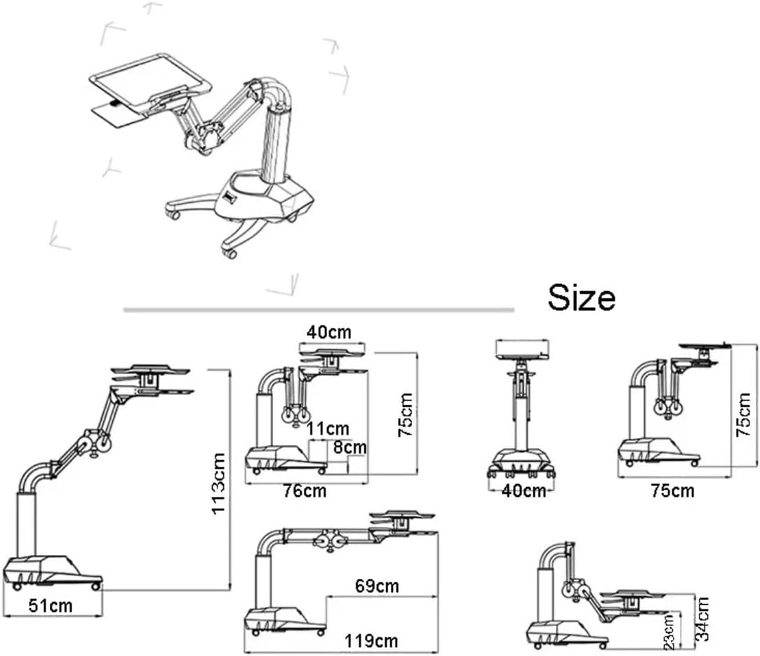 NBGYS Ergonomic Laptop Desk for Bed Height Adjustable, Pneumatic, Rolling Stand, Sit to Stand Computer Cart, Workstati