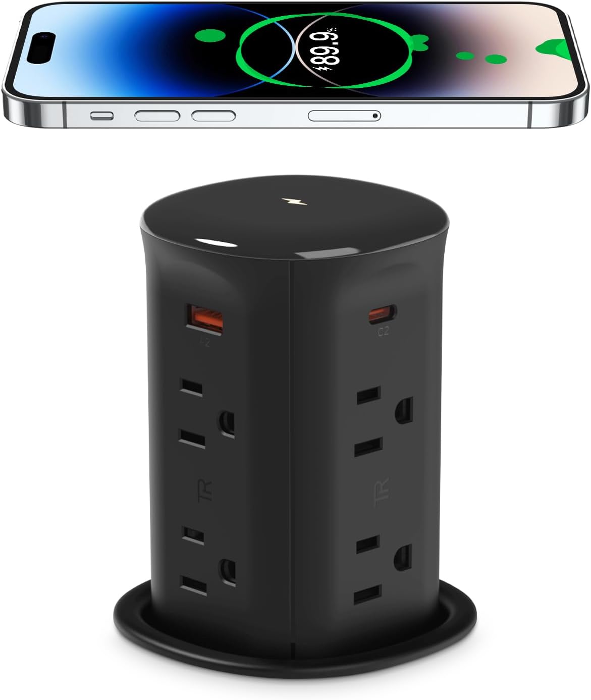 Pop Up Countertop Receptacle with 4 USB Ports 15W Wireless Charger Max 20W Power Delivery Pop Up Outlet for Home Kitchen Office