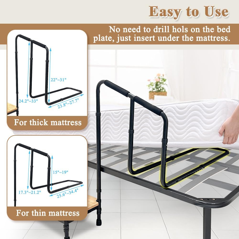 Zelen Medical Step Stool Bed Rails for Elderly Bed Steps for High Beds Adults Bedside Step Stool with Handle Bed Stools Assist Bar for Seniors Bed Safety Rail with Stepping Stool for Fall Prevention