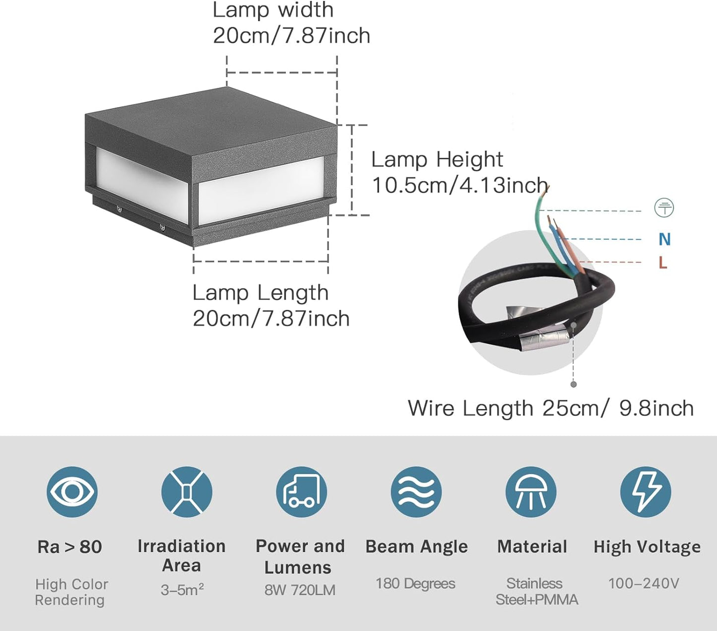 MVBT Outdoor Modern Post Light, Upgraded High Voltage Wired LED Fence Deck Column Cap Lamp IP65 Waterproof Lantern 300