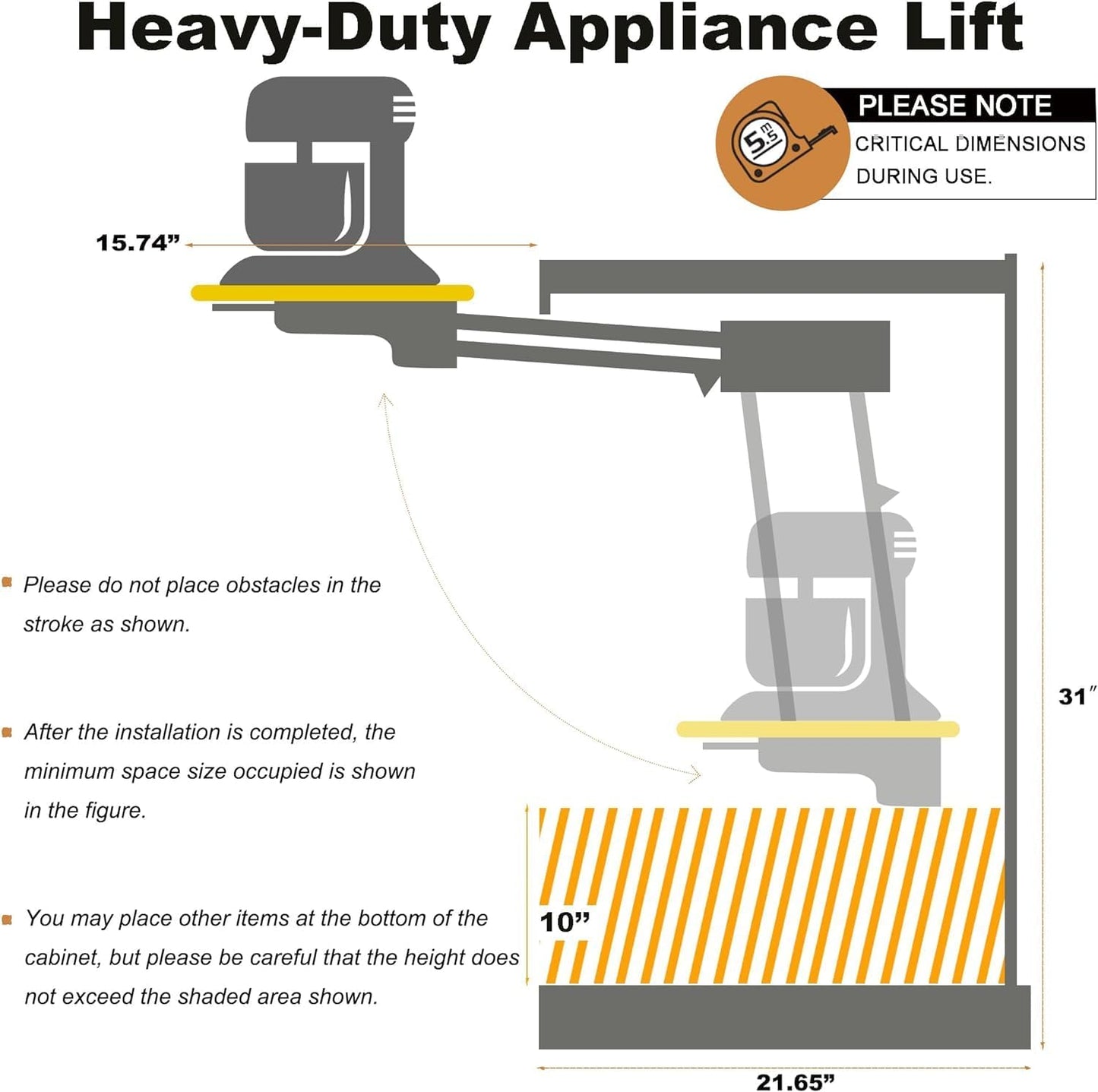 Kitchen Mixer Lift for Cabinet Appliance Lift with Soft-Close Heavy-Duty for Kitchen Cabinet with Locking Mechanism, Holds Up to 6