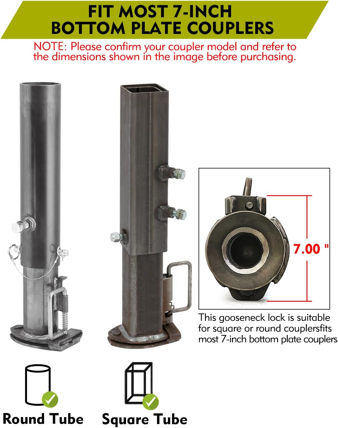 Aupar Patent-Designed Gooseneck Trailer Lock Fit for Most 7-Inch Bottom Plate Couplers, Heavy Duty Trailer Lock Fit Square & Round Trailer Tube - Red (Lowe