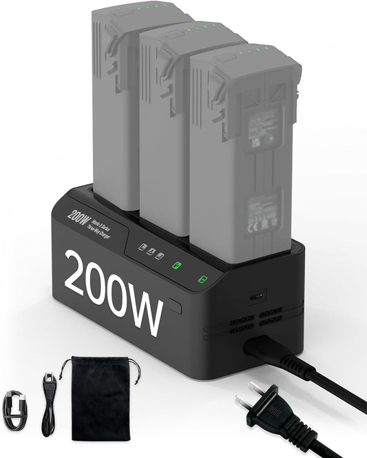 Youetly 200W Battery Charging Hub for DJI Mavic 3 Series, 3-Way Charger with PD100W Max USB-C Output, Compatibility: DJI Mavic 3 Series Battery, DJI RC Pro Plus/RC Pro/RC/RC 2/N1/N2 Remote
