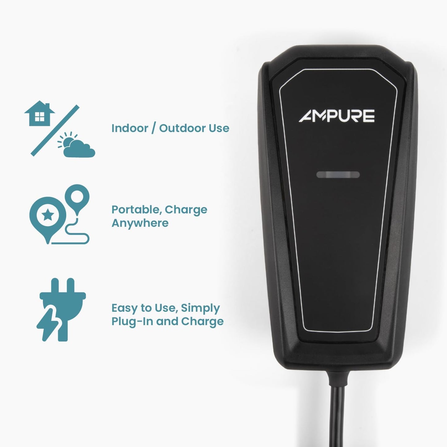 Ampure GO - Level 2 EV Charger - Plug in - 120/240v 32A - Indoor/Outdoor - Fast Charging Electric Car Charger - Nema 14-50 - Portable - UL Energy