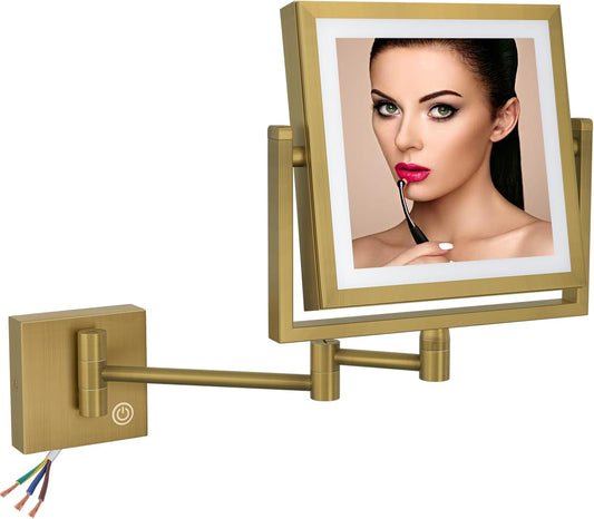 Square Wall Mounted Makeup Mirror with Lights and Magnification, 8 Inch 2-sided Magnifying Make up Mirror with Lig