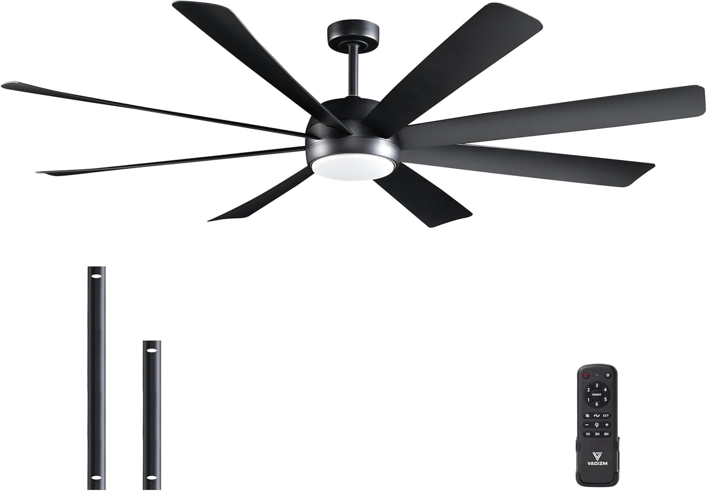 Ceiling Fan with Light Remote - Outdoor 72 Inch Black Modern Fans with 8 Blades - Patio Industrial or Indoor(Matte Black) (72 Inch, Matte Black)