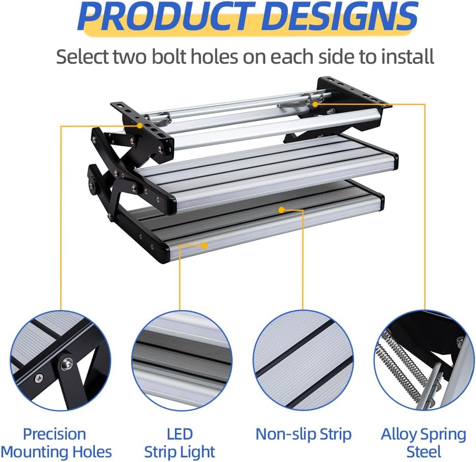 RV Camper Steps: Double Drop Down Step Tool Camper Collapsible Heavy Duty Safety Platform Easy to Install- Ideal for Tr