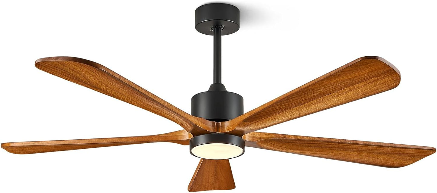 BOOSANT 52' Modern Ceiling Fan with Lights and Remote Control, 5 Solid Wood Blades 6-Speed Noiseless Reversible DC Motor, Ceiling Fan for Bedroom, Living Room-Yellow Walnut