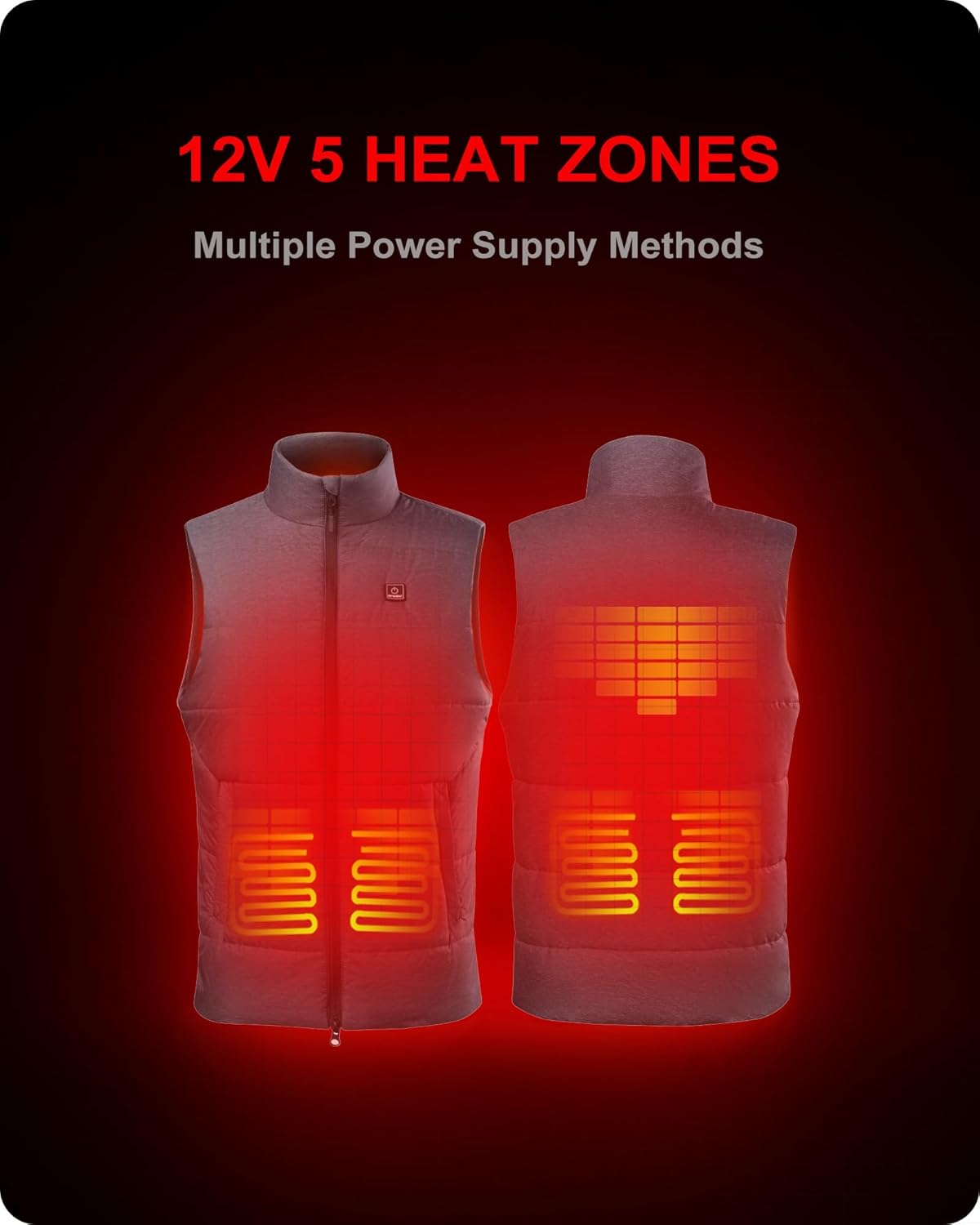 DEWBU Heated Vest for Men with 12V Battery Pack, Multiple Power Supply Methods Lightweight Heated Insulated Clothes (Large, Men's Grey)