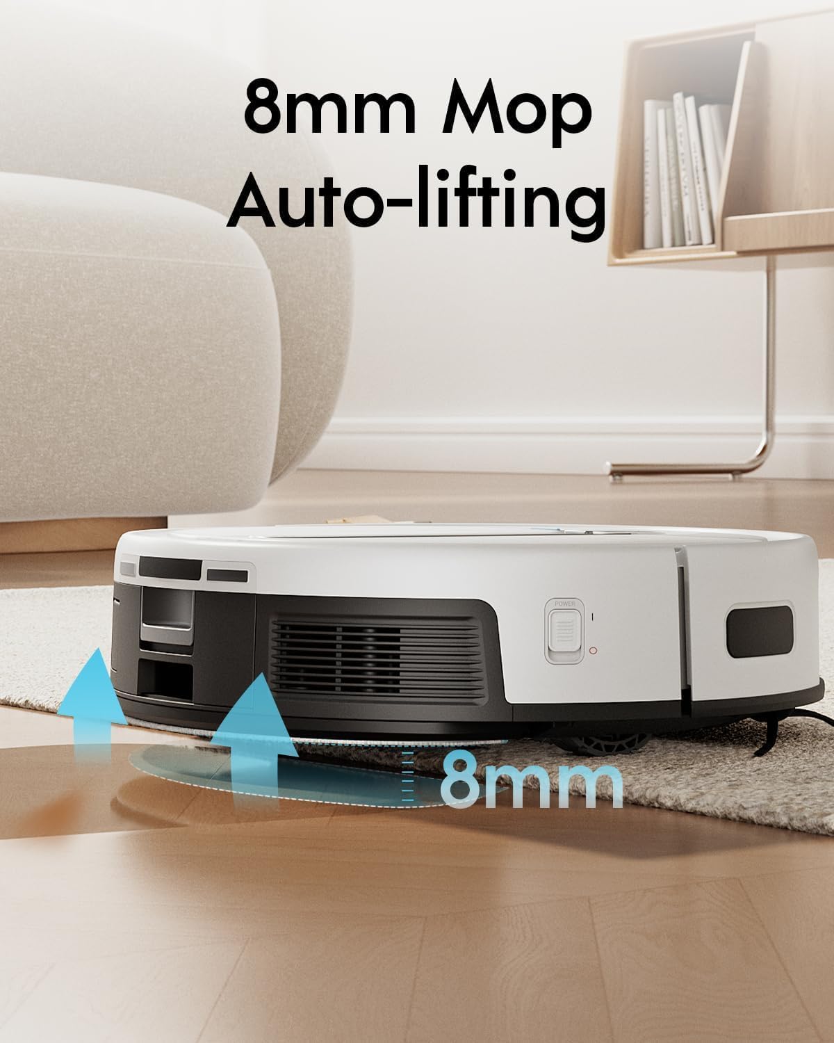 Cube Robot Vacuum and Mop, Self Mop Drying and Washing, Self Emptying, 8mm Auto Mop Lifting, 2cm Obstacle Climbing, Sonic Mopping, 1L Water Tank, for