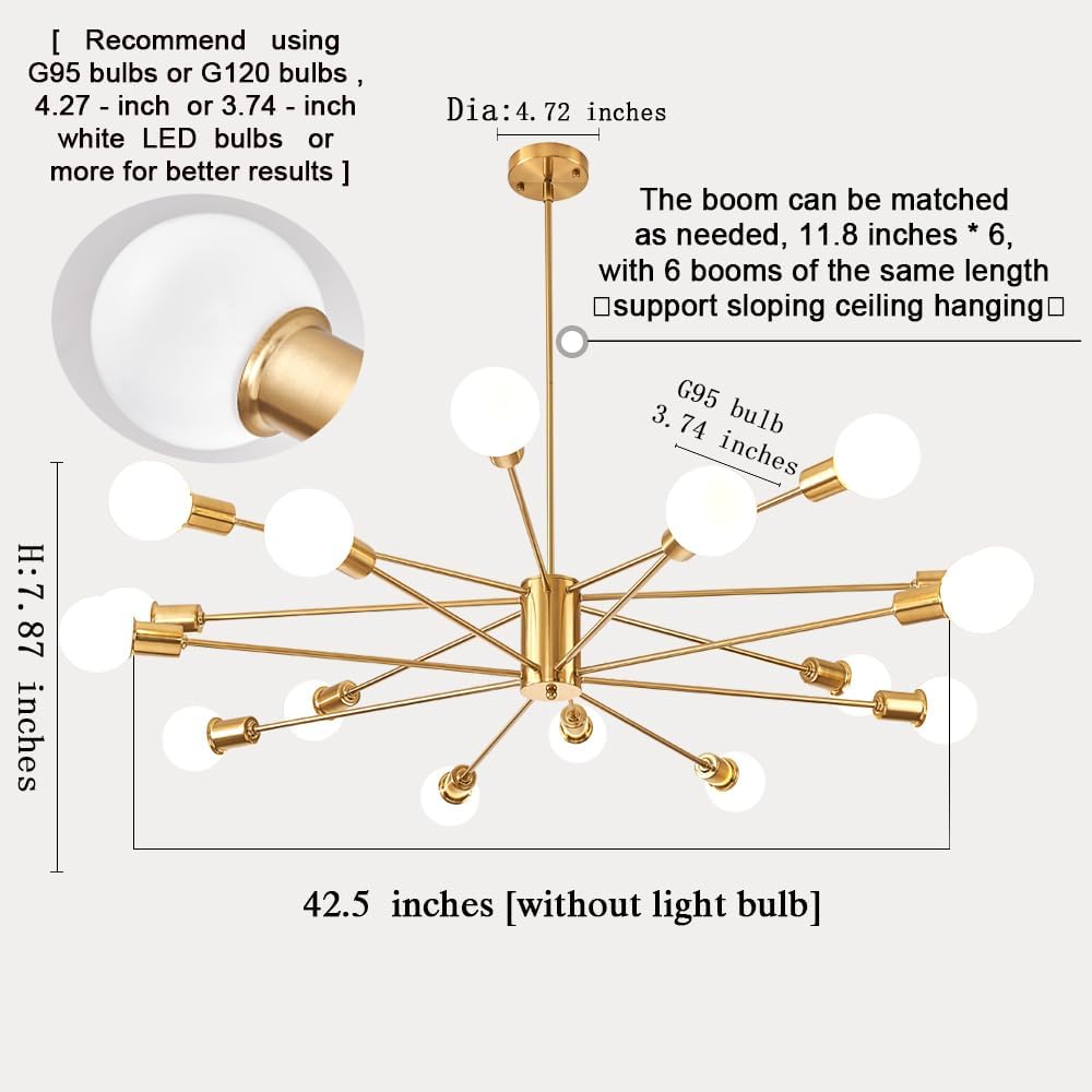 Large, 16 light, Vintage, Satellite Style, Golden Chandelier for High Ceilings