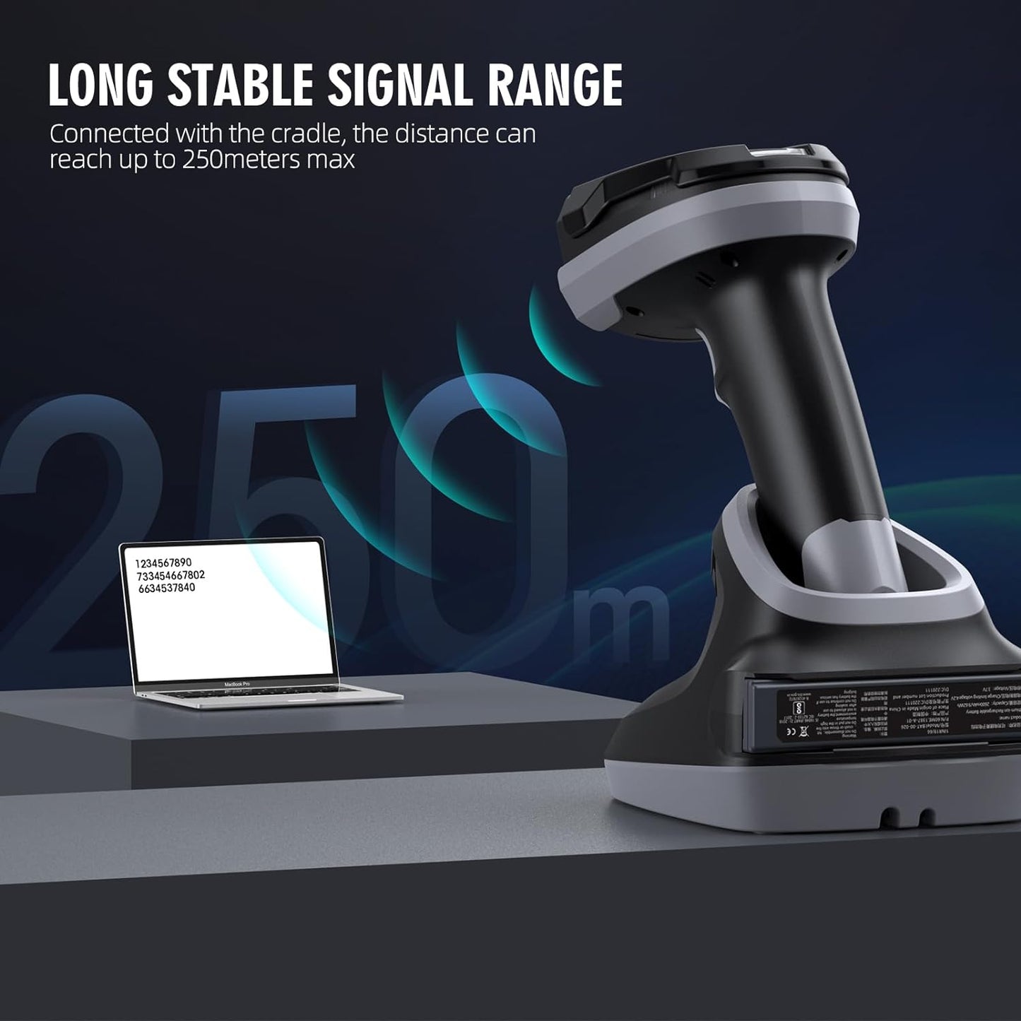 TMSL-59CR 1D 2D Bluetooth Barcode Scanner with USB Cradle and One Battery, High-Resolution Megapixel Sensor Industrial Rugged Design, Vibration,