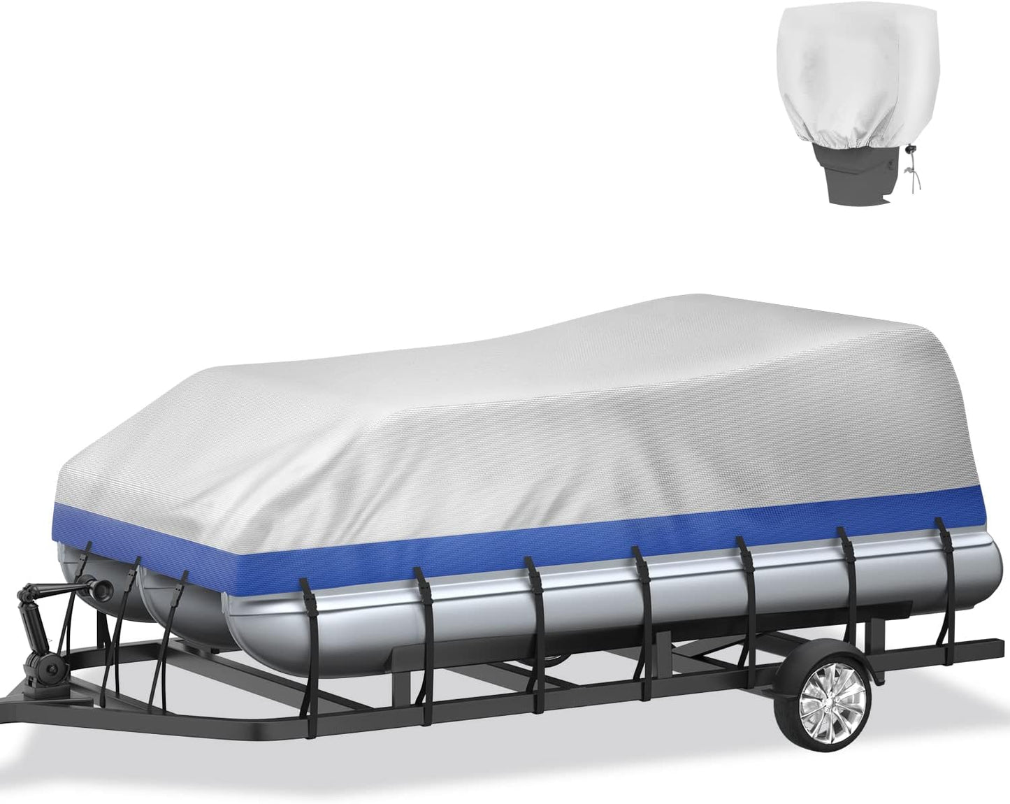 Pontoon Boat Cover with Motor Cover: Pontoon Cover Heavy Duty 800D Solution-Dyed Polyester UV Resistant Marine Grade Waterproof Pontoon Boat Covers