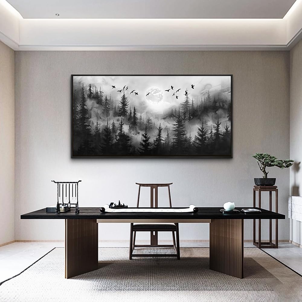 Forest Tree Painting 24' X 48' for Living Room Landscape Wall Art Canvas Prints Natural Scenery Pictures Home Decor Bedroom