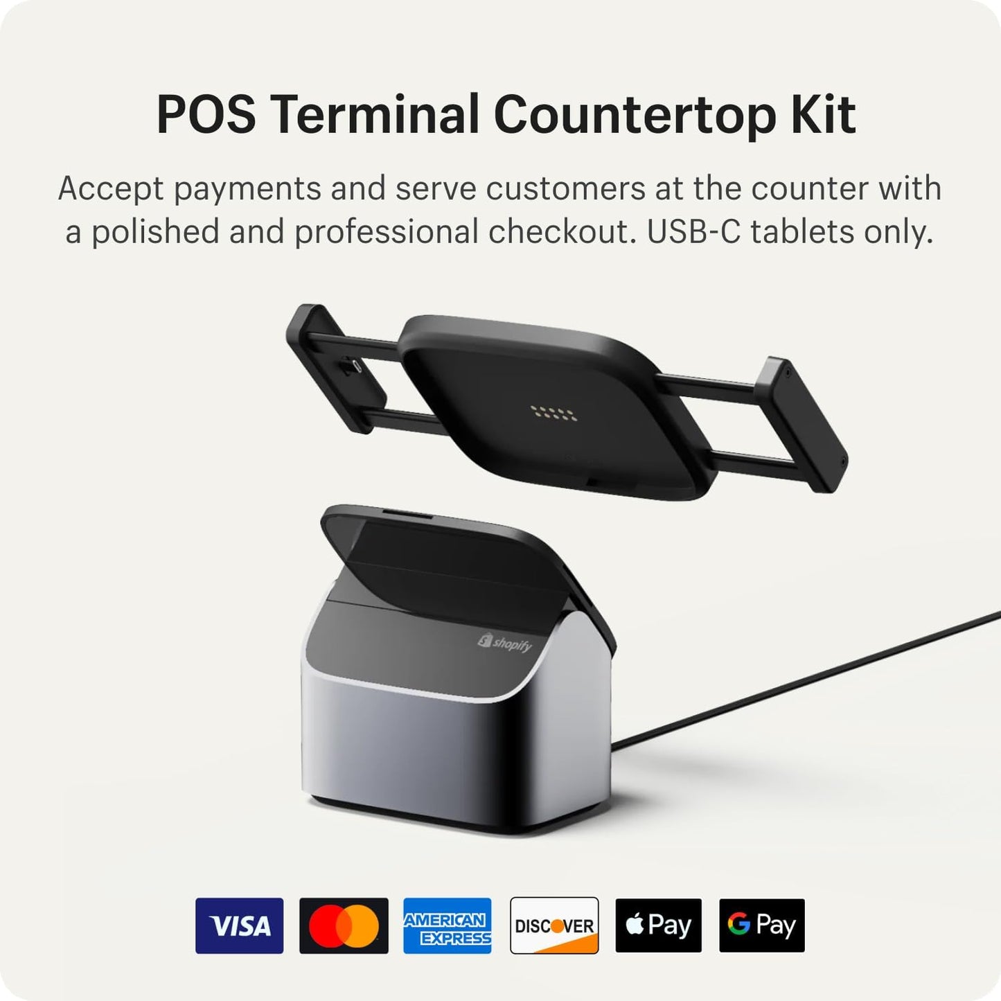 Shopify POS Terminal Countertop Kit for USB-C Tablets - Point of Sale Machine & Tablet Stand for in-Store Retail - All-in-One