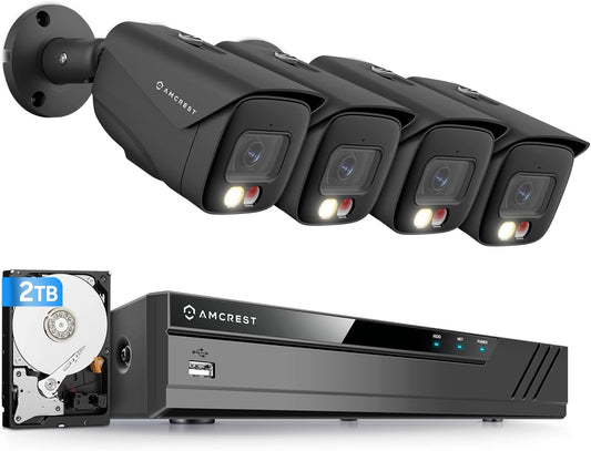 4K Security Camera System, 4K 8CH PoE NVR, (4) x 4K Night Color Bullet POE IP Cameras, Active Deterrent