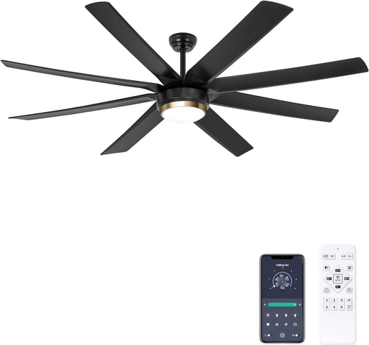 70 Inch Indoor/Outdoor Large Ceiling Fan with Remote Control and Light, Reversible DC Motor, Dimmable