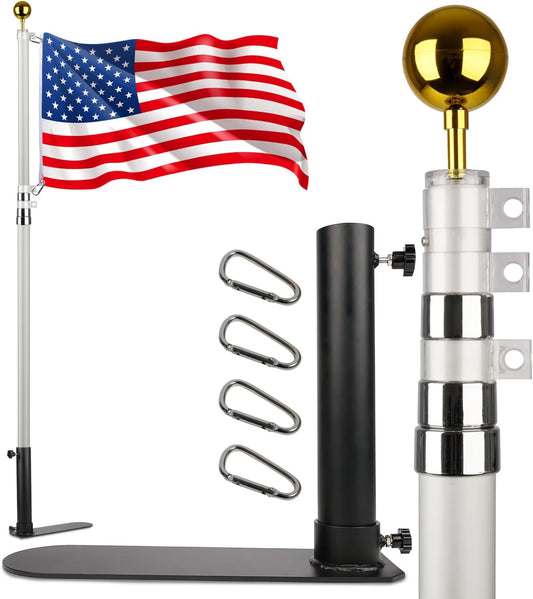 20FT Tailgate Flag Pole Package with Heavy Duty Tire Mount, Portable Tailgaters Flagpole Kit with Dual Mounting Opti