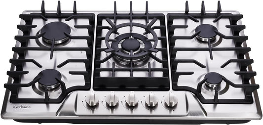 Gas Cooktop 30 Inch, Built-in 5 Burners Gas Stovetop Stainless Steel LPG/NG Convertible Gas Stove Dual Fuel Sealed Gas Cooktop