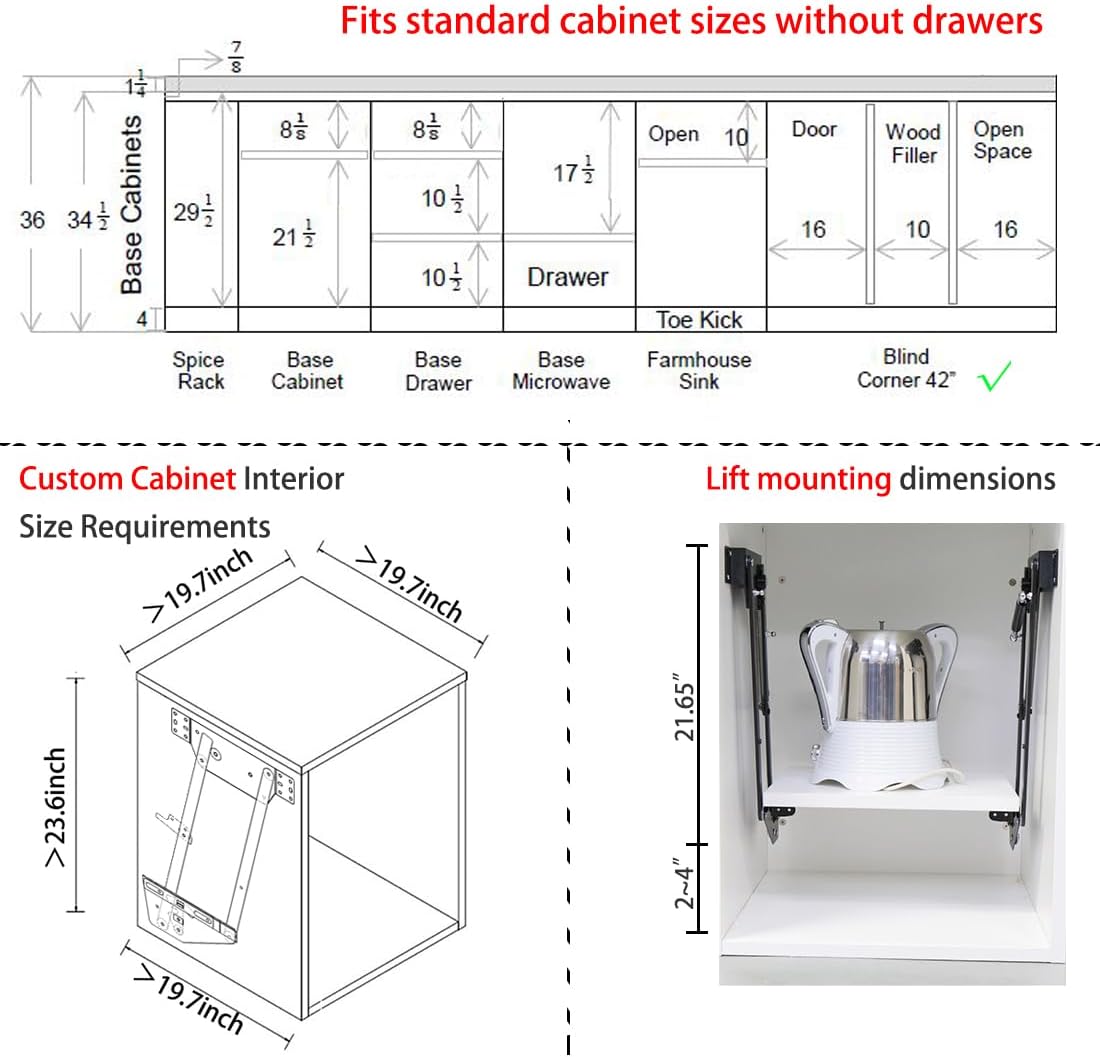 Mixer Lift for CabinetAppliance Lift for cabinet-Soft Close Heavy Duty Kitchen Appliance storage lifting systemwith Locking MechanismMax load 50lb.