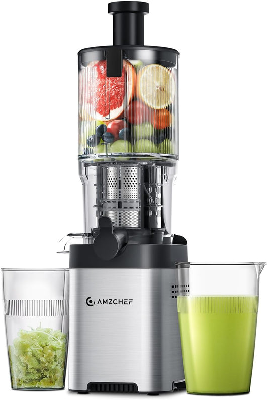 Cold Press Juicer, 4-inch Wide Feeding Chute juicer machines, High Yield Juice, Two Upgraded Filter, 250W Power