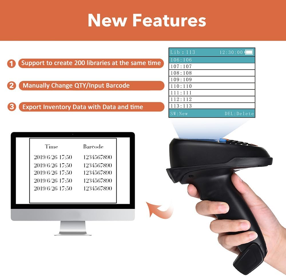 Inventory Scanner Wireless 2D Barcode Scanner Portable Barcode Reader 1D 2D PDF Data Collector Handheld Barcode Scanner with 2.2 inch LCD Screen