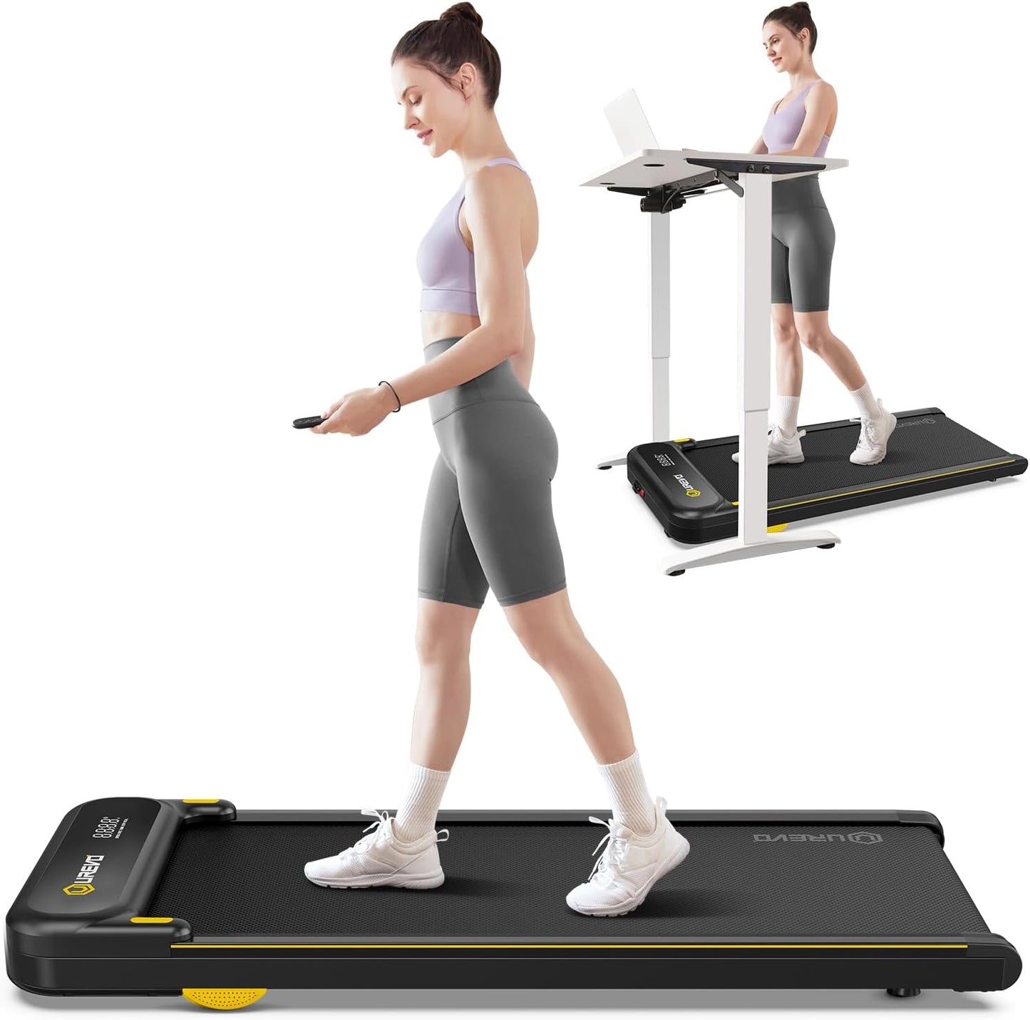 UREVO Under Desk Treadmill, Walking Pad for Home/Office, Portable Walking Treadmill 2.25HP, Walking Jogging Machine with 265 lbs Weight Capacity