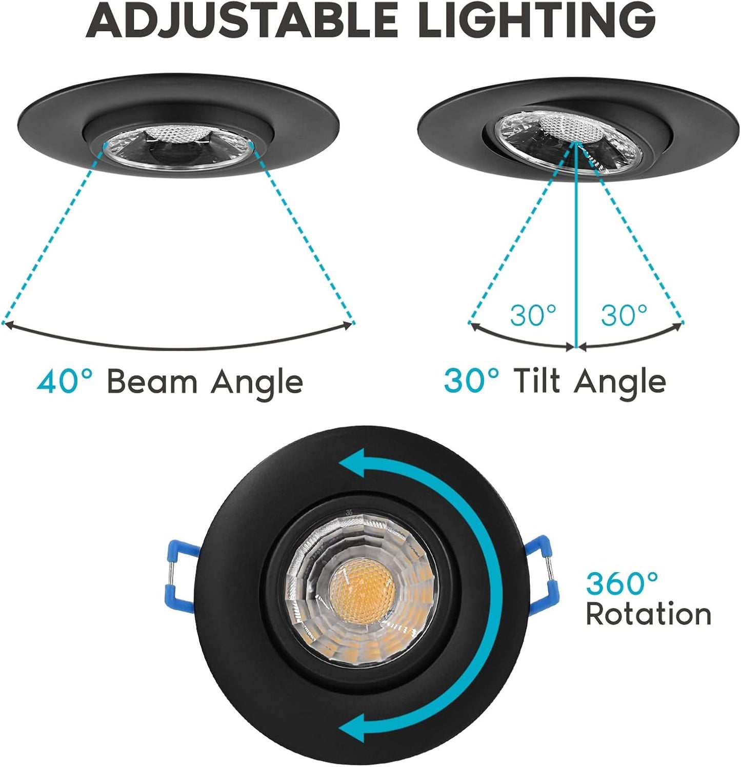 3 Inch Gimbal LED Recessed Light with Junction Box, 5CCT Color Selectable 2700K-5000K, Dimmable Adjustable Eyeball Swivel Lights, 600 Lumens, 8W, IC