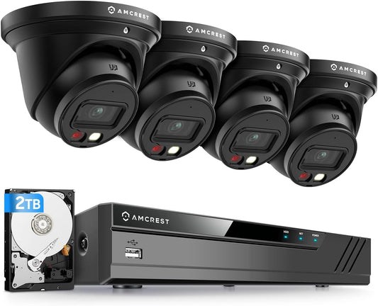 4K Security Camera System, 4K 8CH PoE NVR, (4) x 4K Night Color Turret POE IP Cameras, Active Deterrent