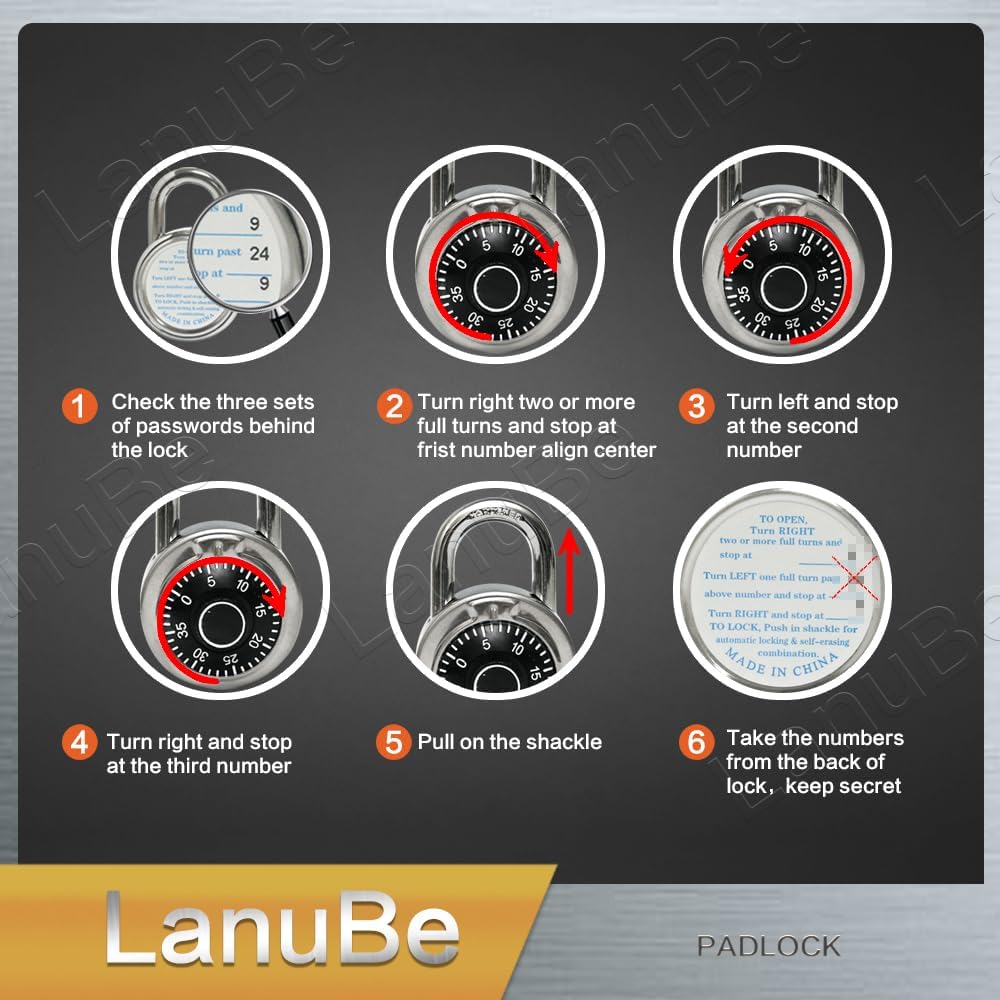 LanuBe Standard Dial Combination Lock, 2 in. Wide, with Different Combinations, Red Turnplate, Pack of 60; Lock for School, Employee, Gym Sports