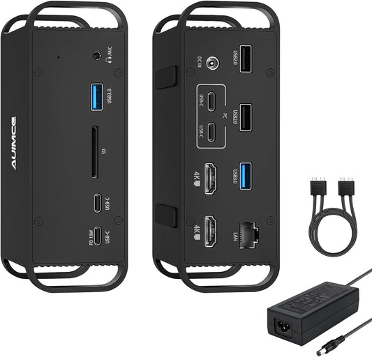 MacBook Pro Docking Station Dual Monitor with 2 HDMI 4K Display,14 in 2 USB C Dock,100 AC Power Adapter, 18W PD Charging Port, Ethernet, 4 USB A