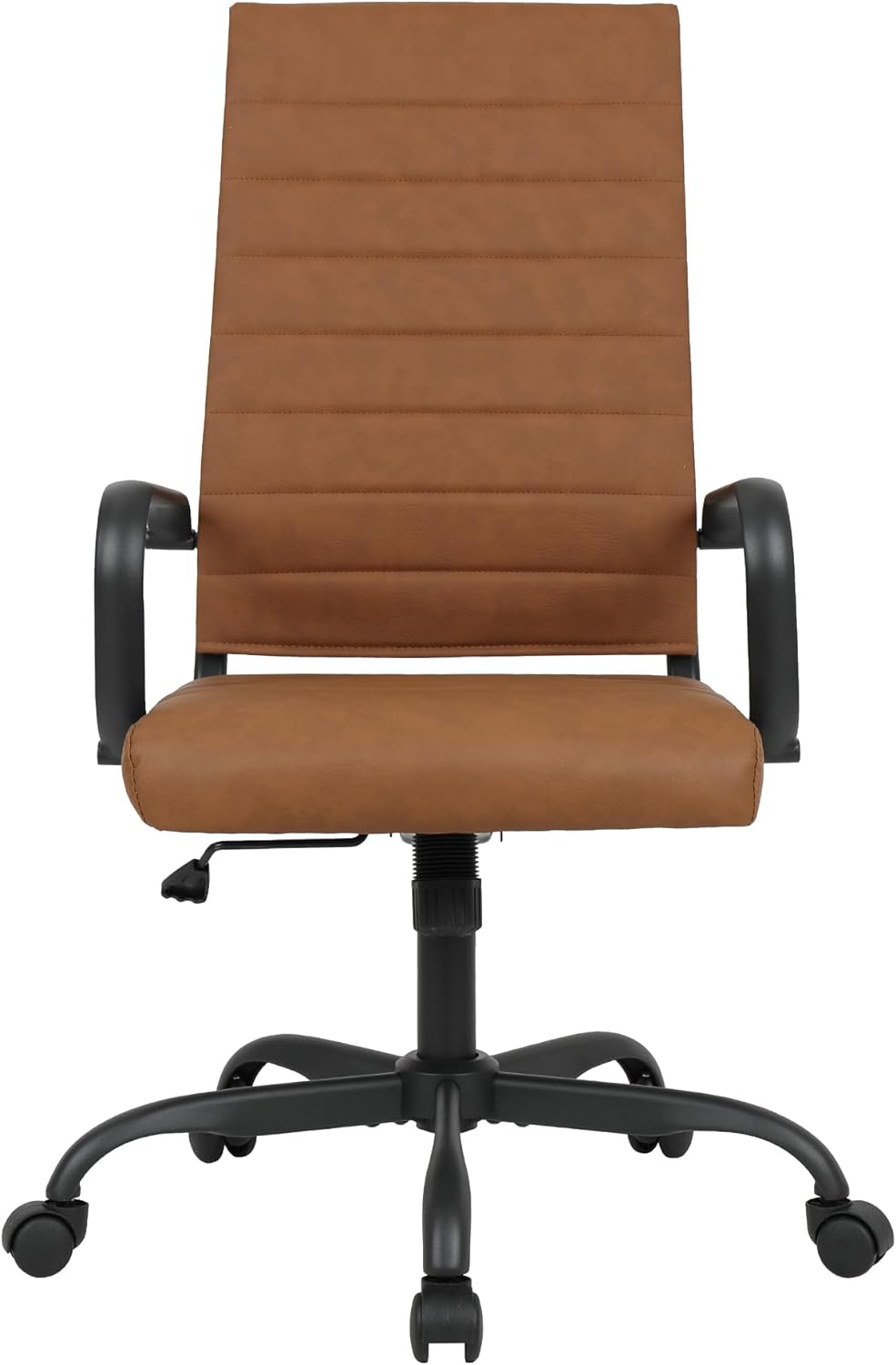 LANDSUN Home Office Chair High Back Executive Chair Ribbed Leather Computer Desk Chair with Armrests Soft Pad Adjustable Height Swivel Conference Brown Black